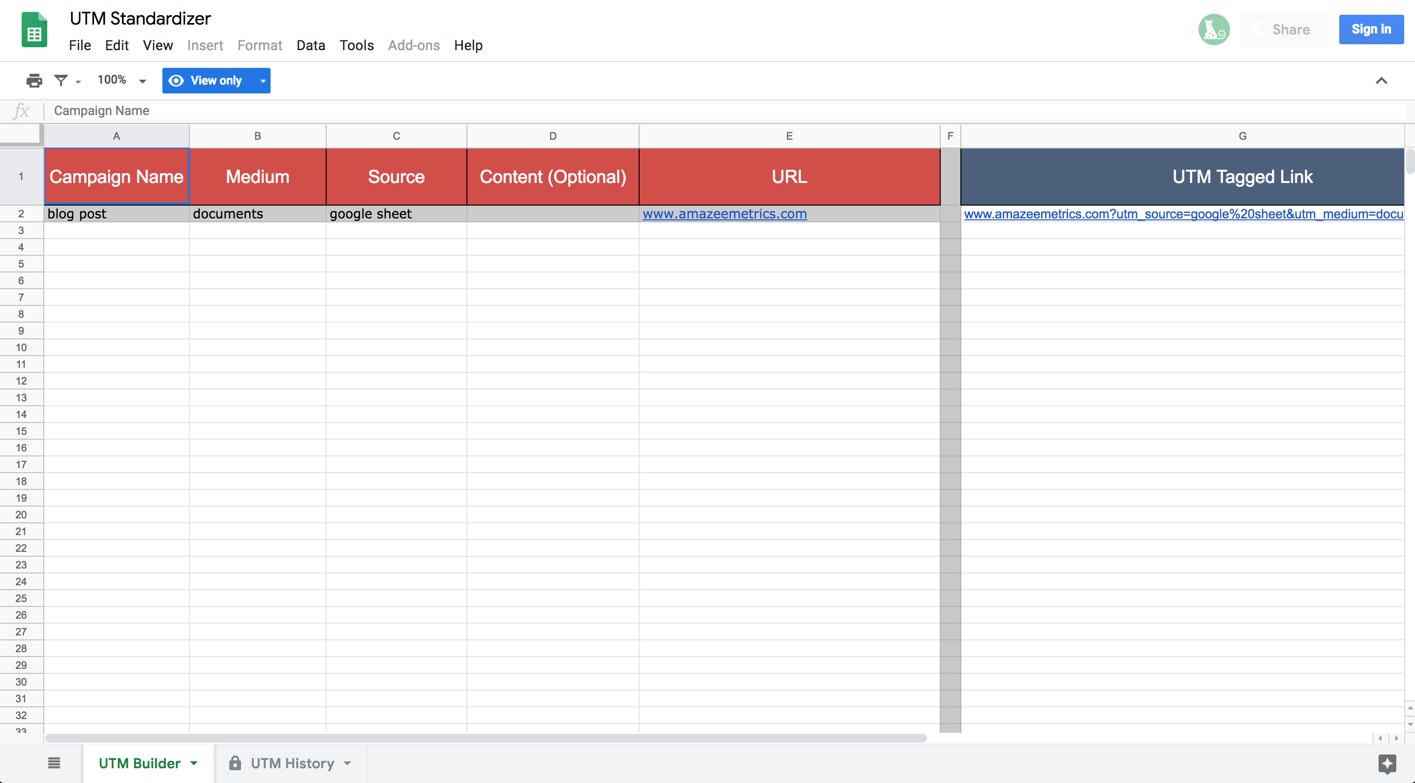 UTM Builder - Amazee Metrics