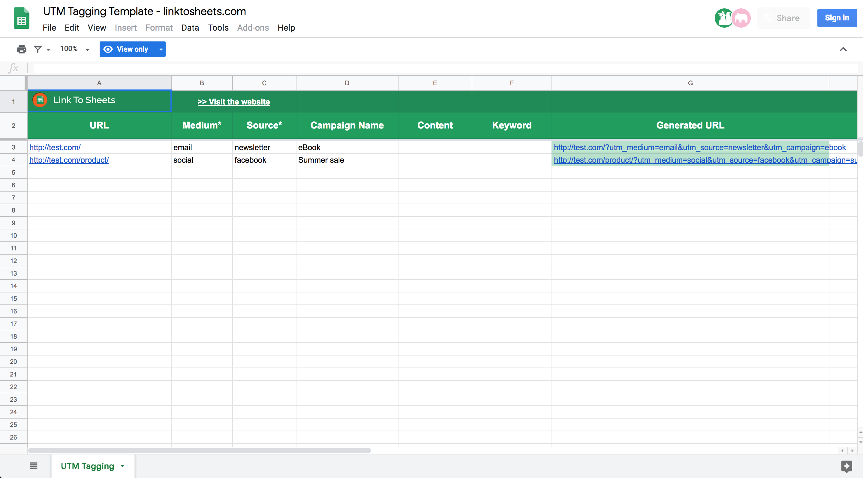 UTM Builder - Linktosheets